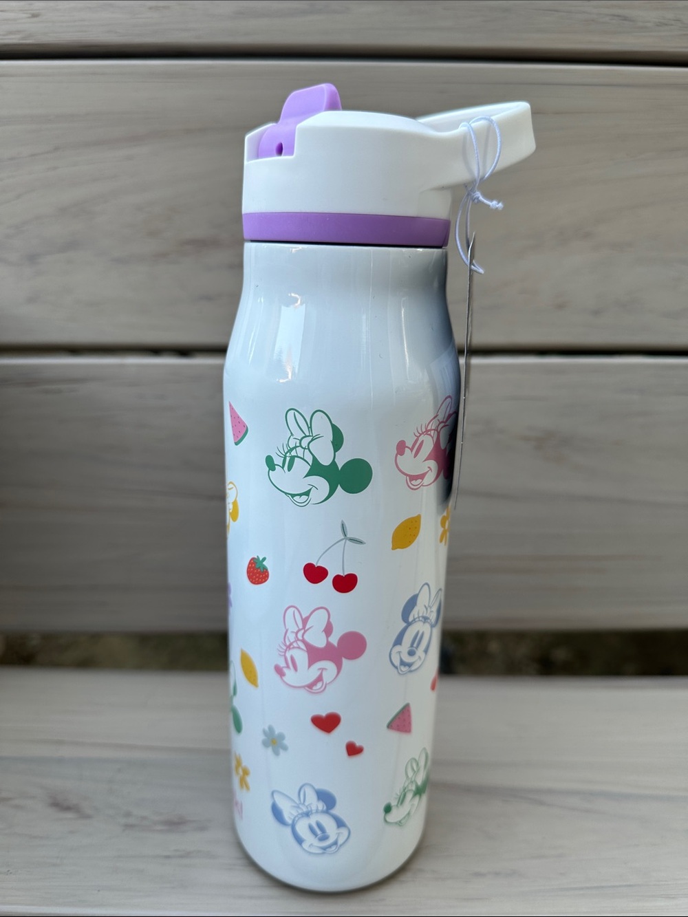 NWT Disney Zak! White Minnie Mouse Stainless Water Bottle with Pastel Accents